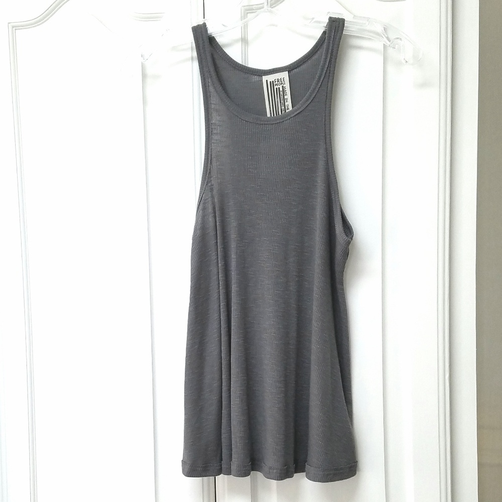 Free People Gray Ribbed Swing Tank Top